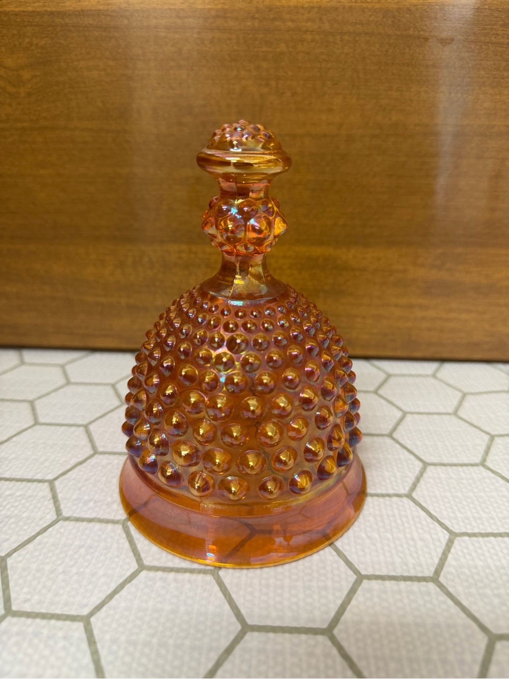 Imperial Amber Iridescent Carnival Glass Hobnail Bell 5"